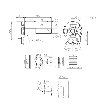 Potenciómetro para Wah Wah A100k