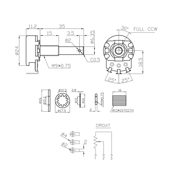 Potenciómetro para Wah Wah A100k